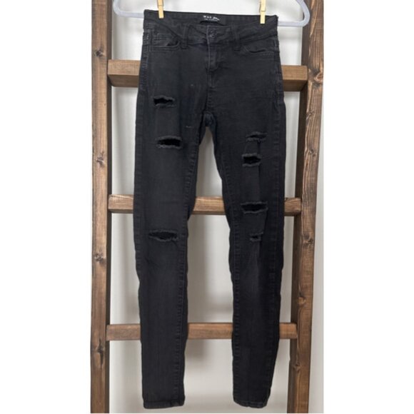 WAX Jeans Black Ripped Skinny Jeans Distressed Size 24 - Picture 1 of 4